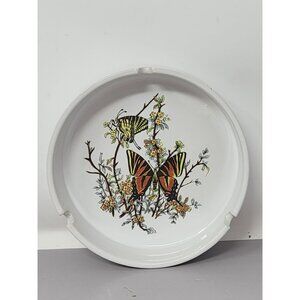 Vintage Collectible Ceramic Ashtray Vibrant Butterfly‎ Motif With Floral Details